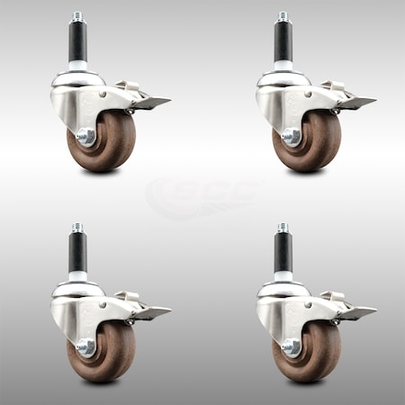 Service Caster 3 Inch 316SS High Temp Glass Filled Nylon 3/4 Inch Stem Caster Set Lock Brake SCC-SS316TTLEX20S314-GFNSHT-34-4